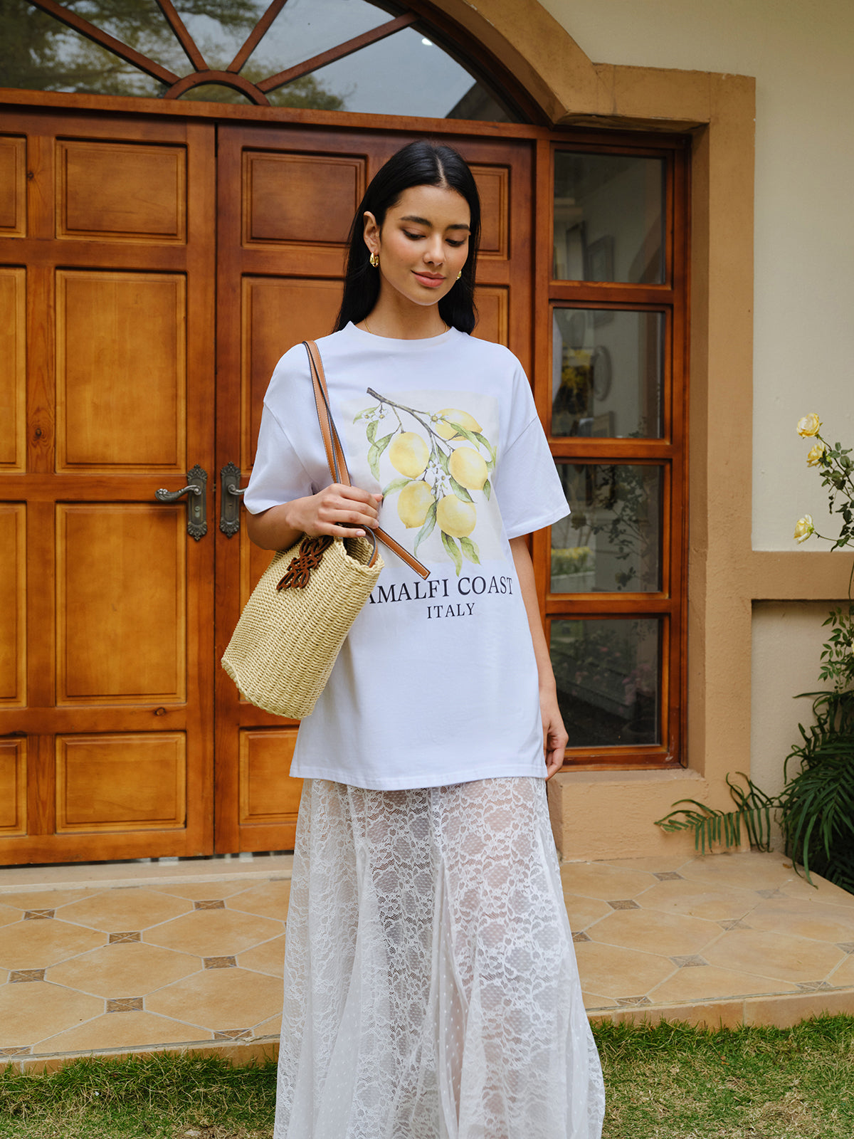 Cotton Print Tee in Oversized Style