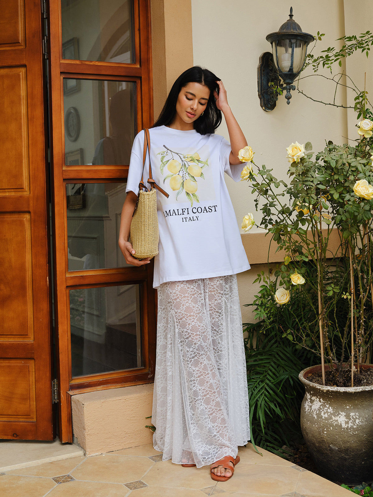 Cotton Print Tee in Oversized Style