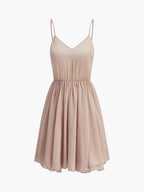 Chiffon Dress with Ruffle Detail and Cape Overlay