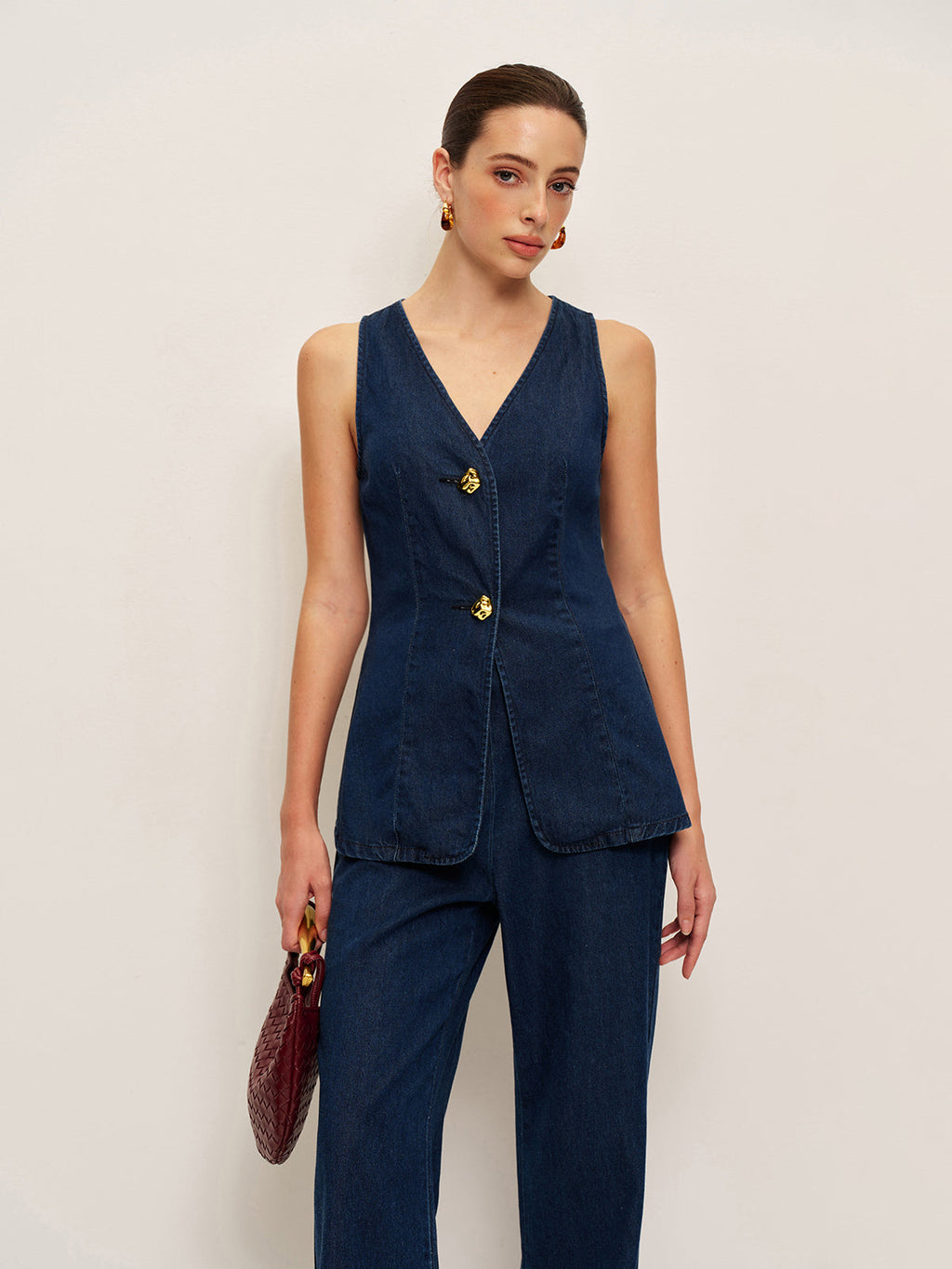 Traditional Denim Vest with Button Closure