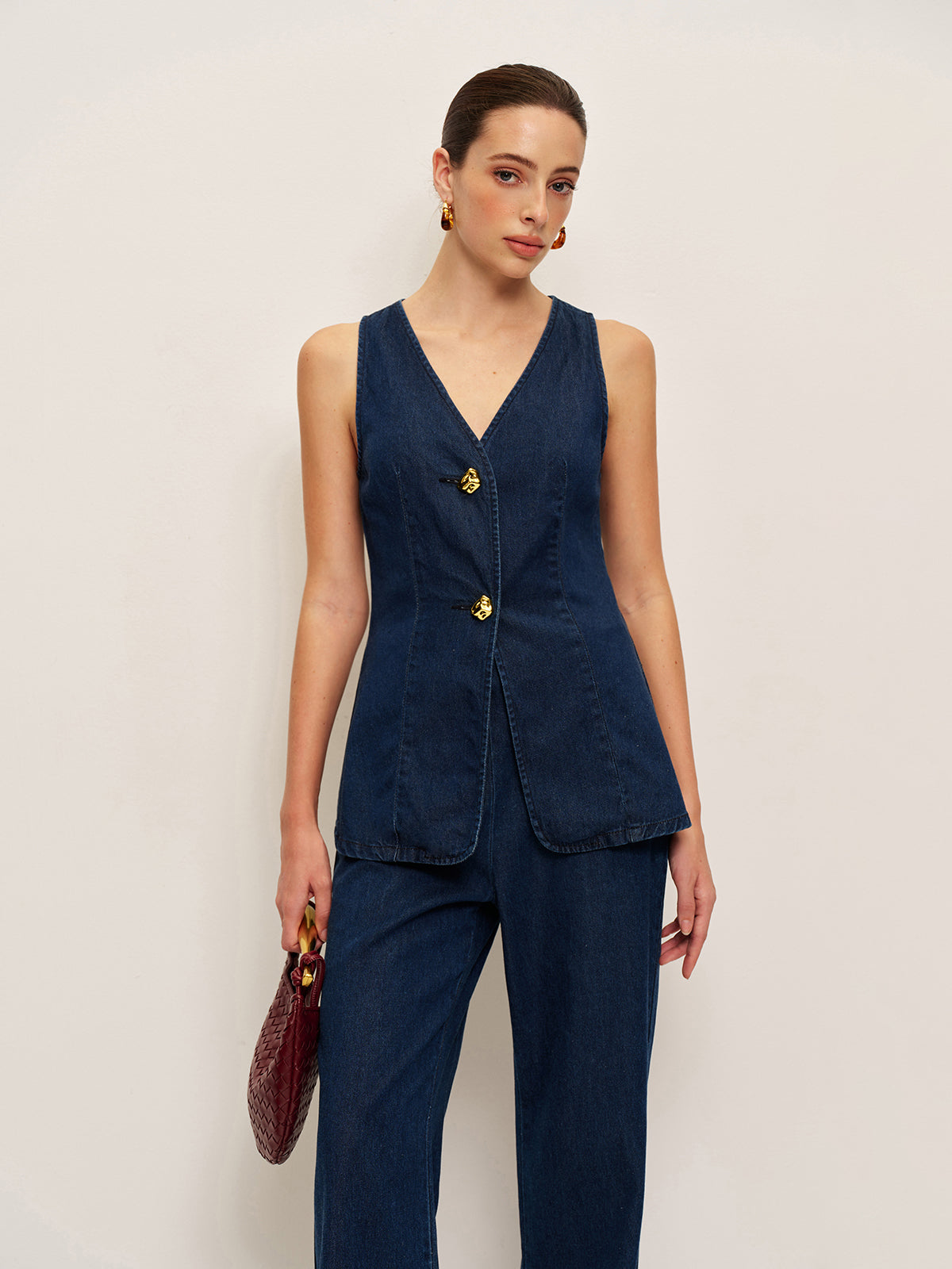 Traditional Denim Vest with Button Closure