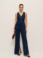 Traditional Denim Vest with Button Closure