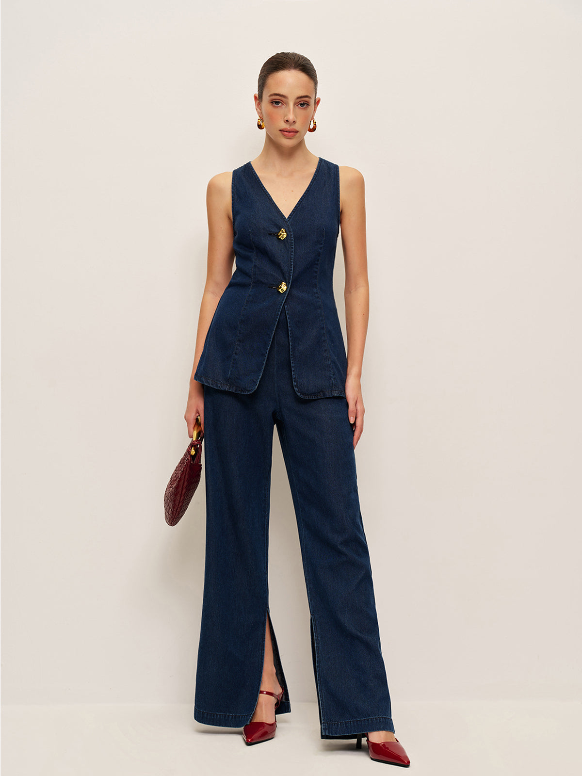 Traditional Denim Vest with Button Closure