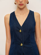 Traditional Denim Vest with Button Closure