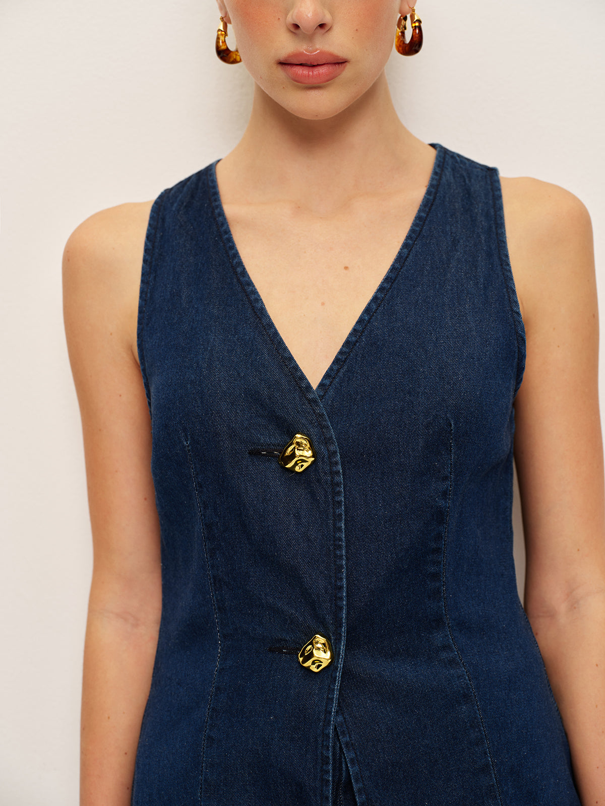 Traditional Denim Vest with Button Closure