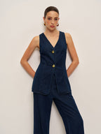 Traditional Denim Vest with Button Closure