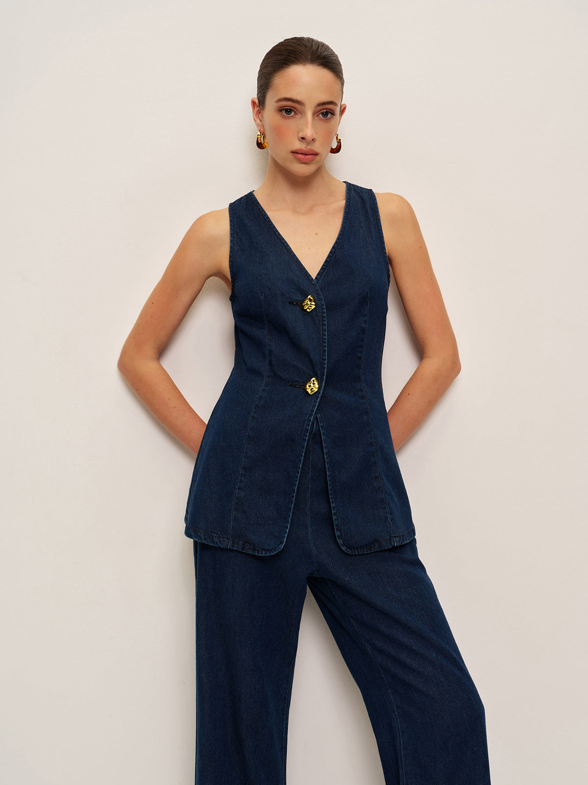 Traditional Denim Vest with Button Closure