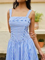 Checkerboard Lace-Up Corset Style Dress