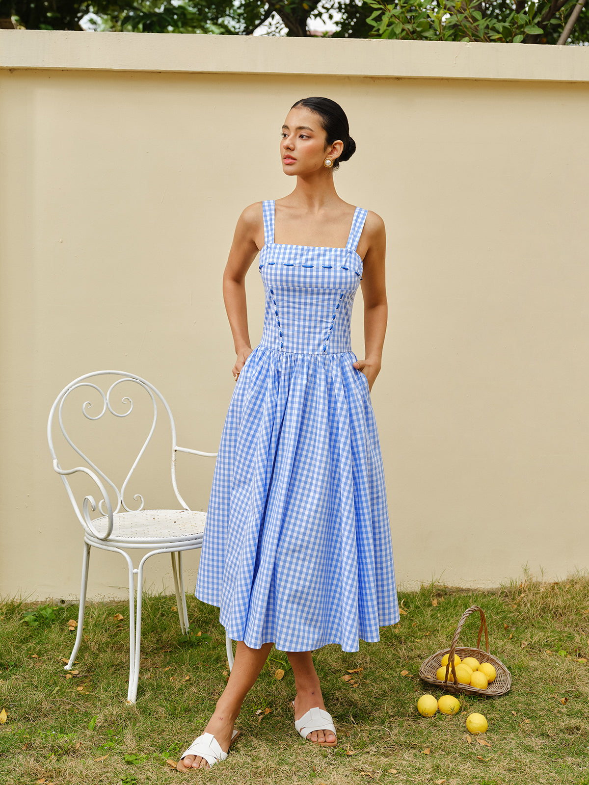 Checkerboard Lace-Up Corset Style Dress