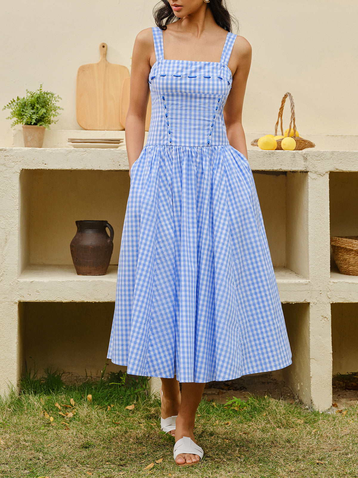 Checkerboard Lace-Up Corset Style Dress