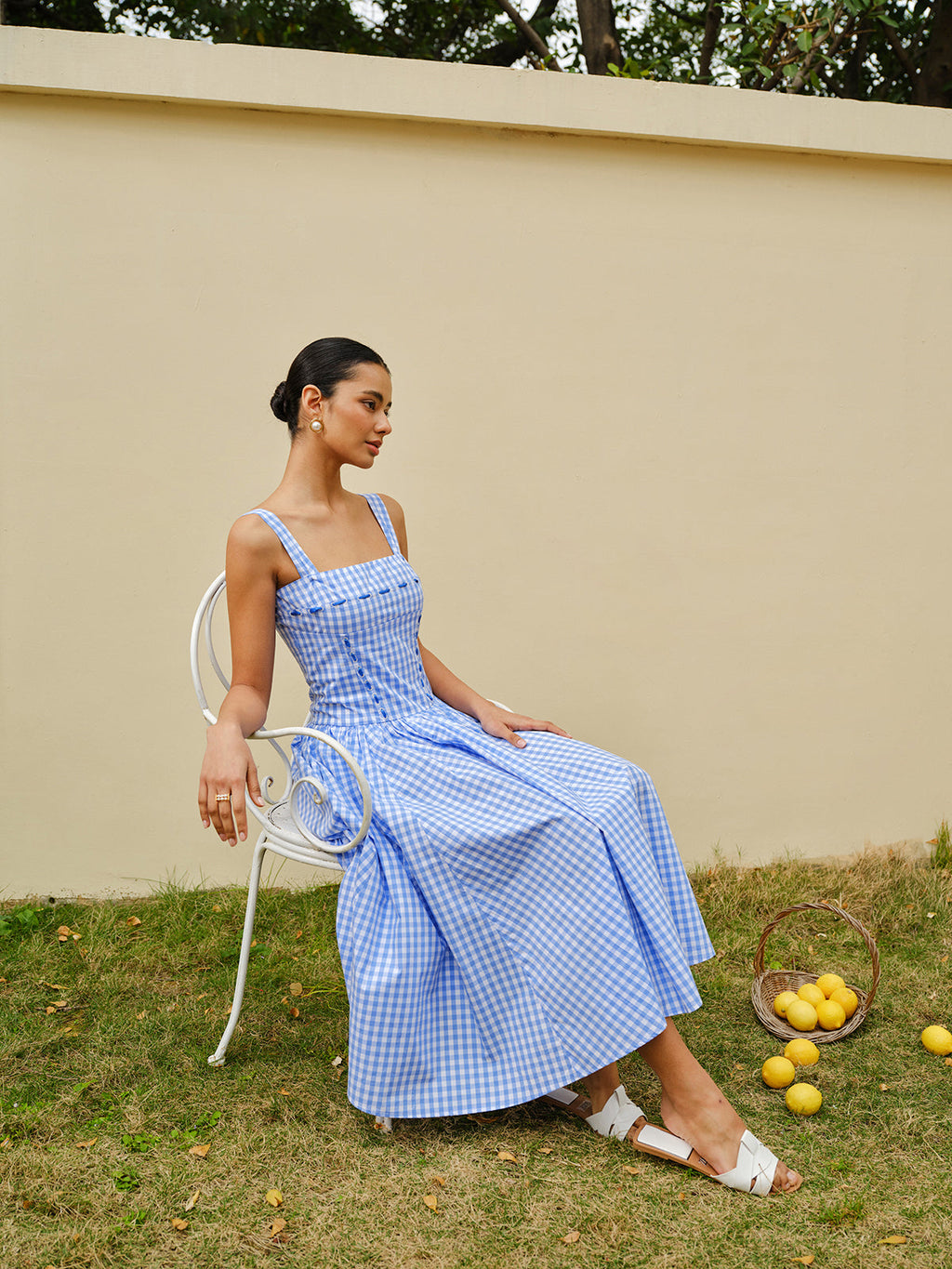 Checkerboard Lace-Up Corset Style Dress