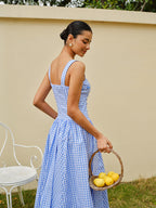 Checkerboard Lace-Up Corset Style Dress