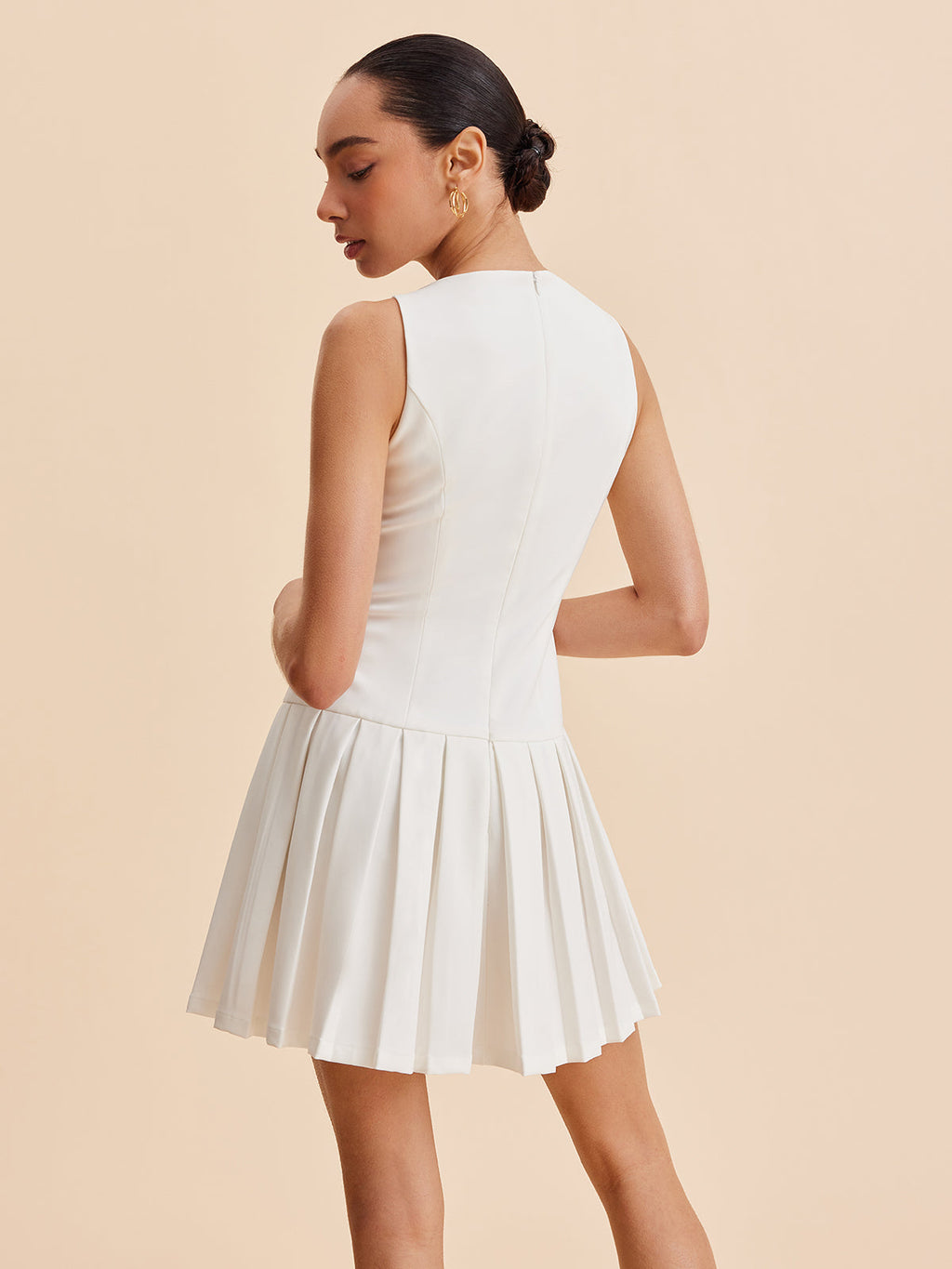 Pleated Tank Dress with Metal Button Accents