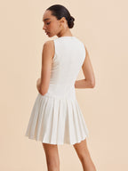 Pleated Tank Dress with Metallic Button Detail