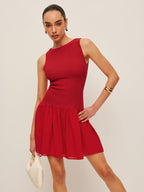 Sleeveless Chiffon Dress with Elegant Knit Details