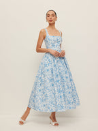 Square-Neck Dress Featuring Print Design and Pockets