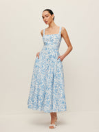 Printed Square-Neck Dress Featuring Convenient Pockets