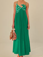 Embroidered Fish Motif Semi-Sheer Cami Dress