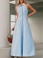 Sleeveless Dress with Button Detail and Collared Neck