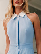 Sleeveless Dress with Button Detail and Collared Neck