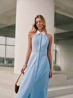 Sleeveless Dress with Button Detail and Collared Neck