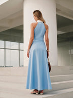 Sleeveless Dress with Button Detail and Collar Design