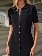 Chic Midi Dress with Metal Collar Buttons
