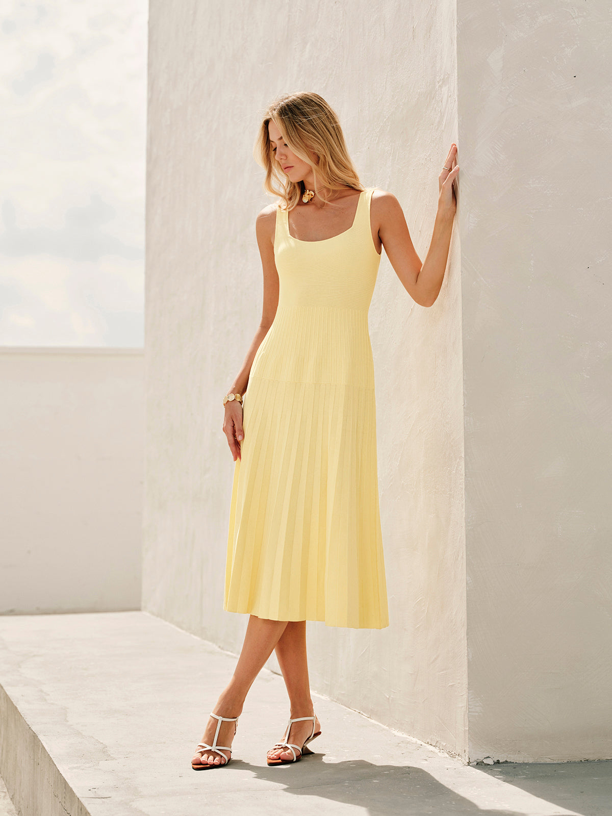 Square-Neck Ribbed Sweater Dress