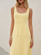 Ribbed Knit Dress with Square Neckline