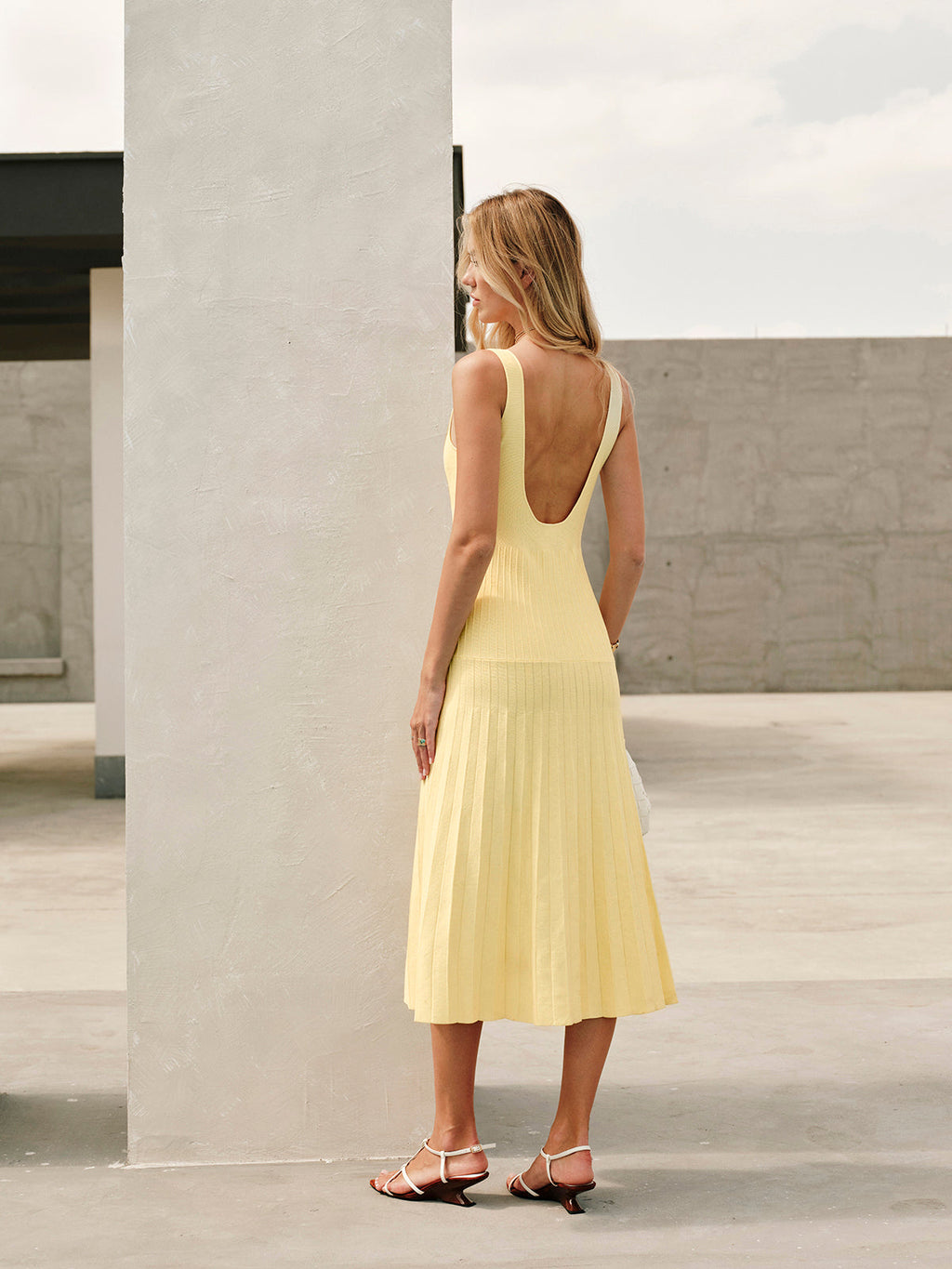 Square-Neck Ribbed Sweater Dress