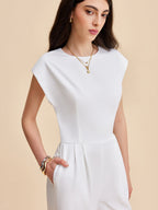 Cap Sleeve Jumpsuit with Buttoned Backless Design