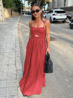 Cotton Sleeveless Dress with Pockets and Cutout Detail