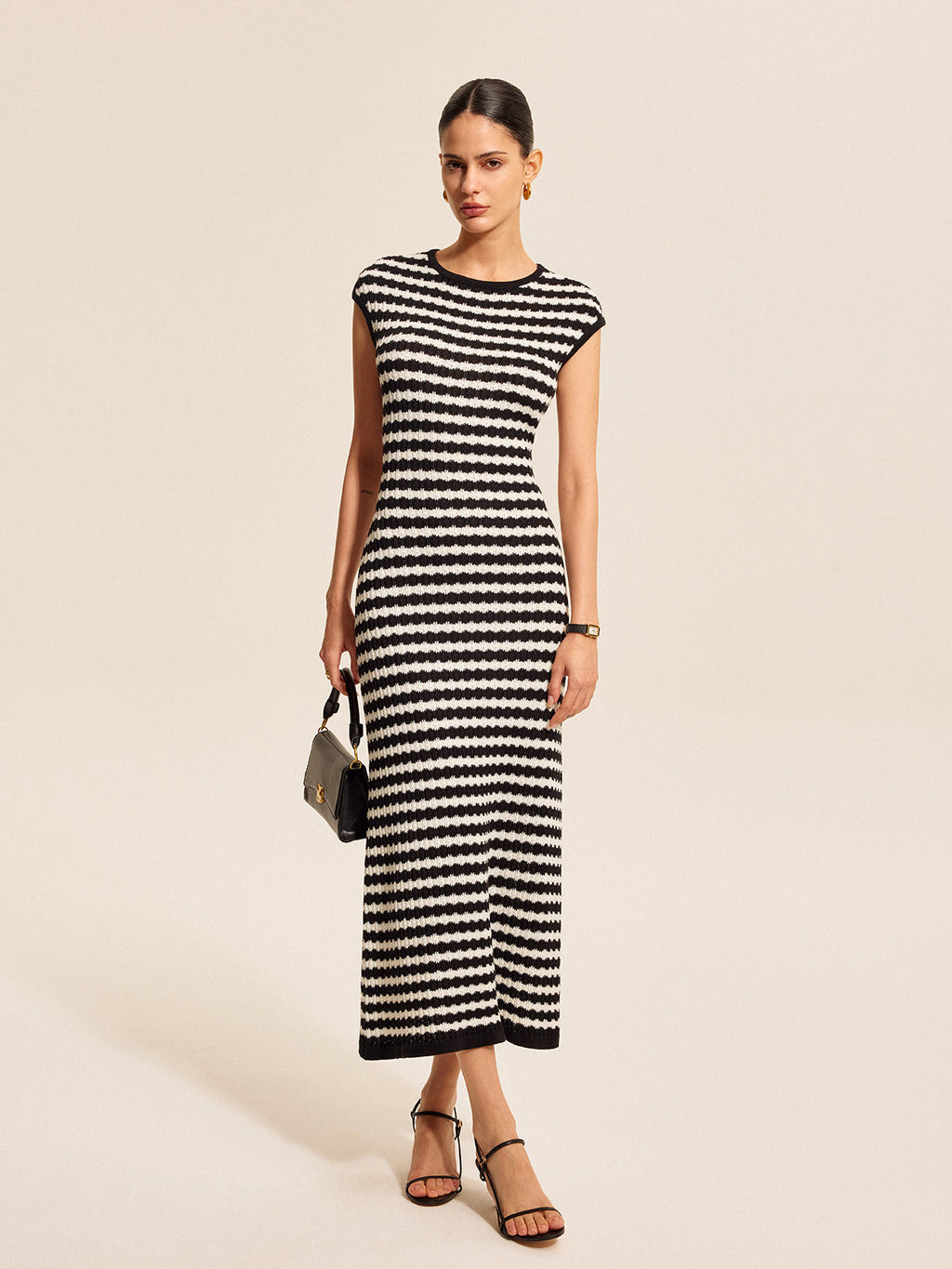 Striped Knit Dress with Cap Sleeves