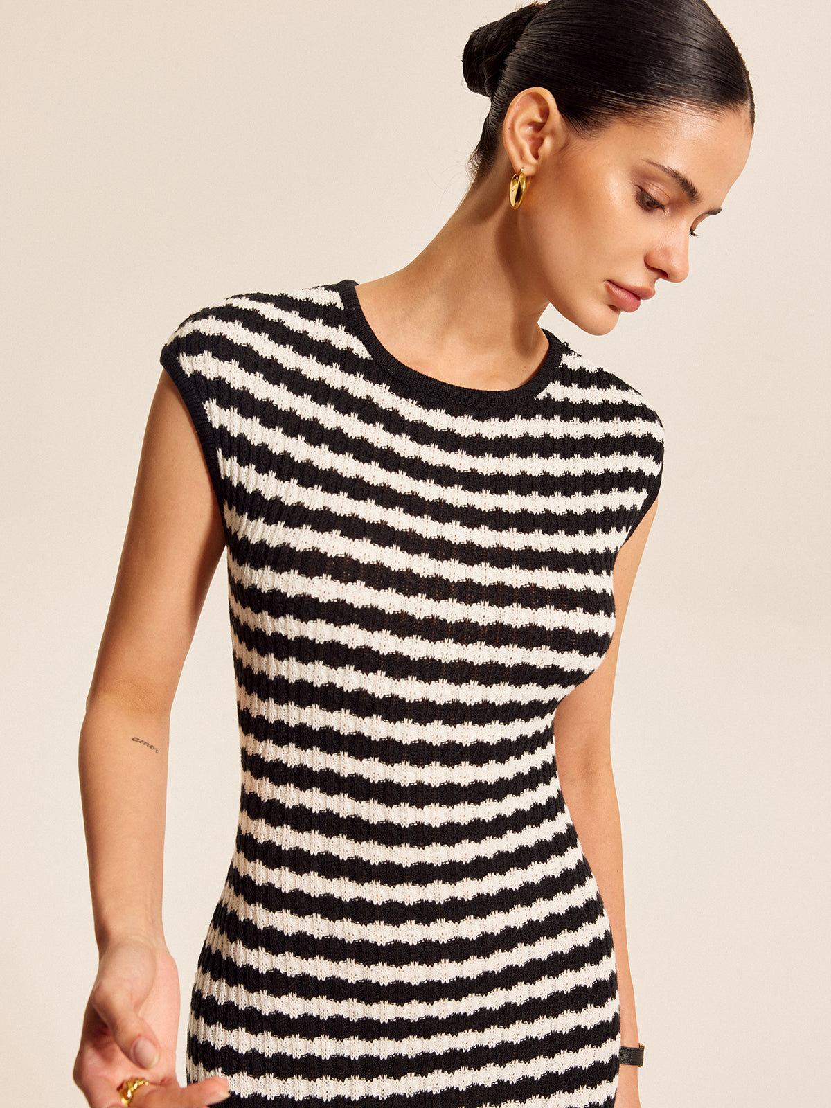 Striped Cap Sleeves Dress in Soft Knit Fabric