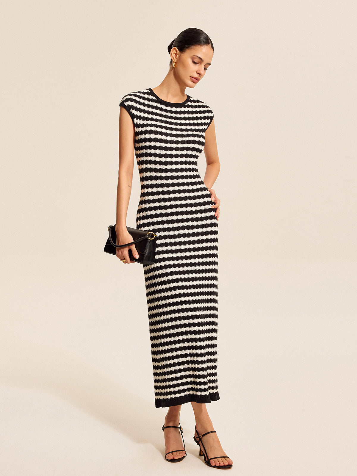 Striped Knit Dress with Cap Sleeves