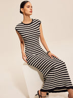 Striped Cap Sleeves Dress in Soft Knit Fabric