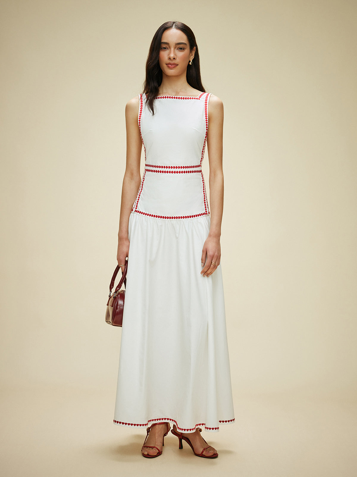 Cotton Dress with Contrast Trim and Back Tie