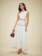 Cotton Dress with Contrast Trim and Back Tie