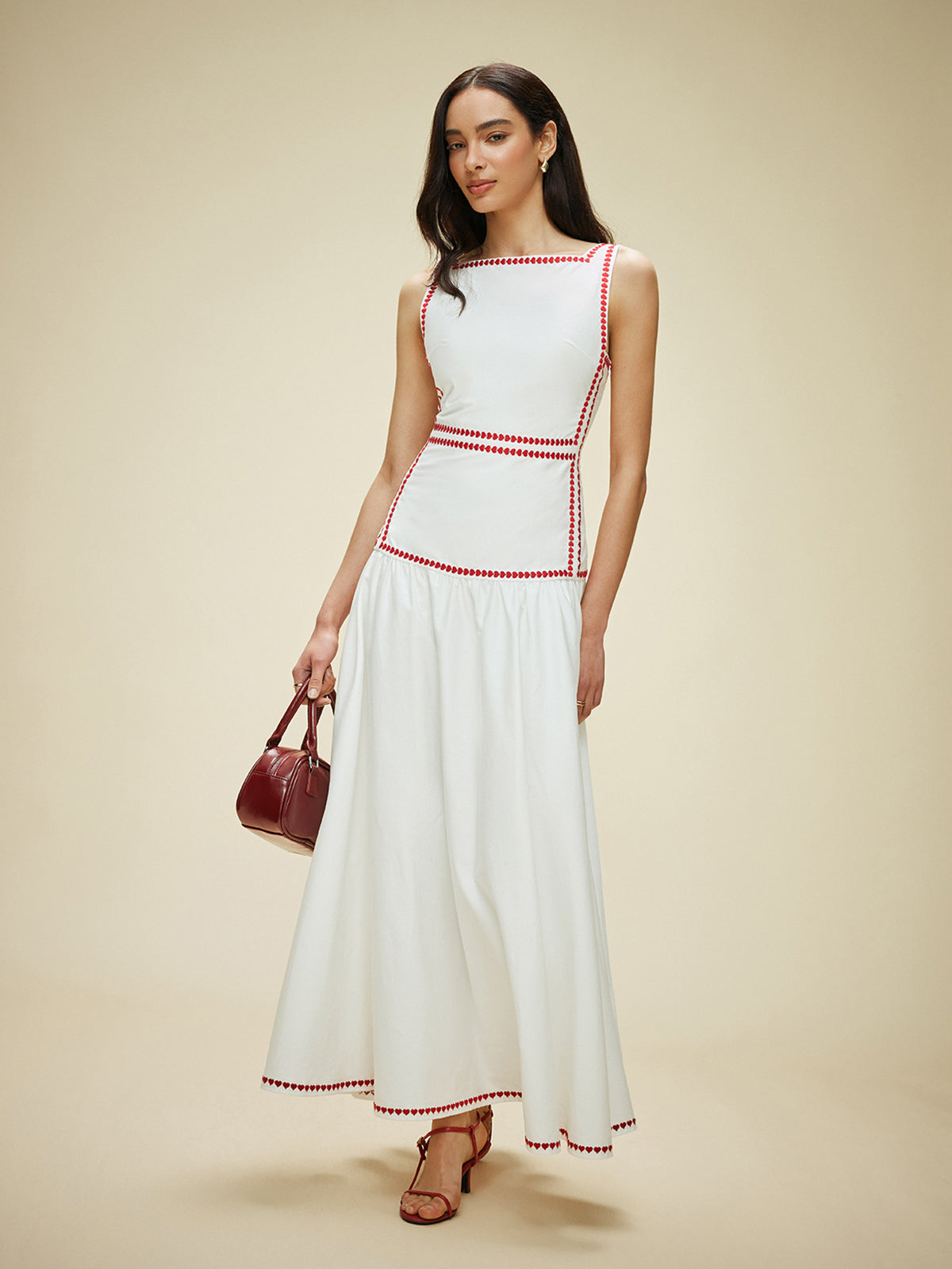 Cotton Dress with Contrast Trim and Back Tie
