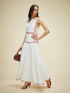 Cotton Dress with Contrast Trim and Back Tie