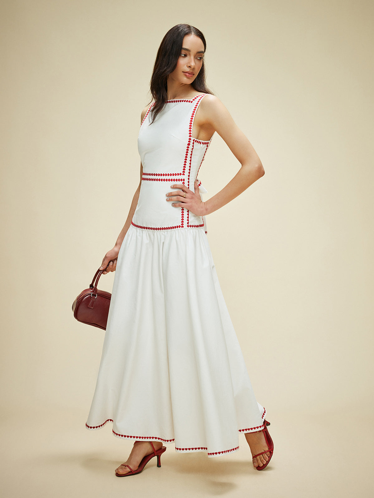 Cotton Dress with Contrast Trim and Back Tie