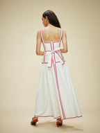 Cotton Dress with Contrast Trim and Back Tie