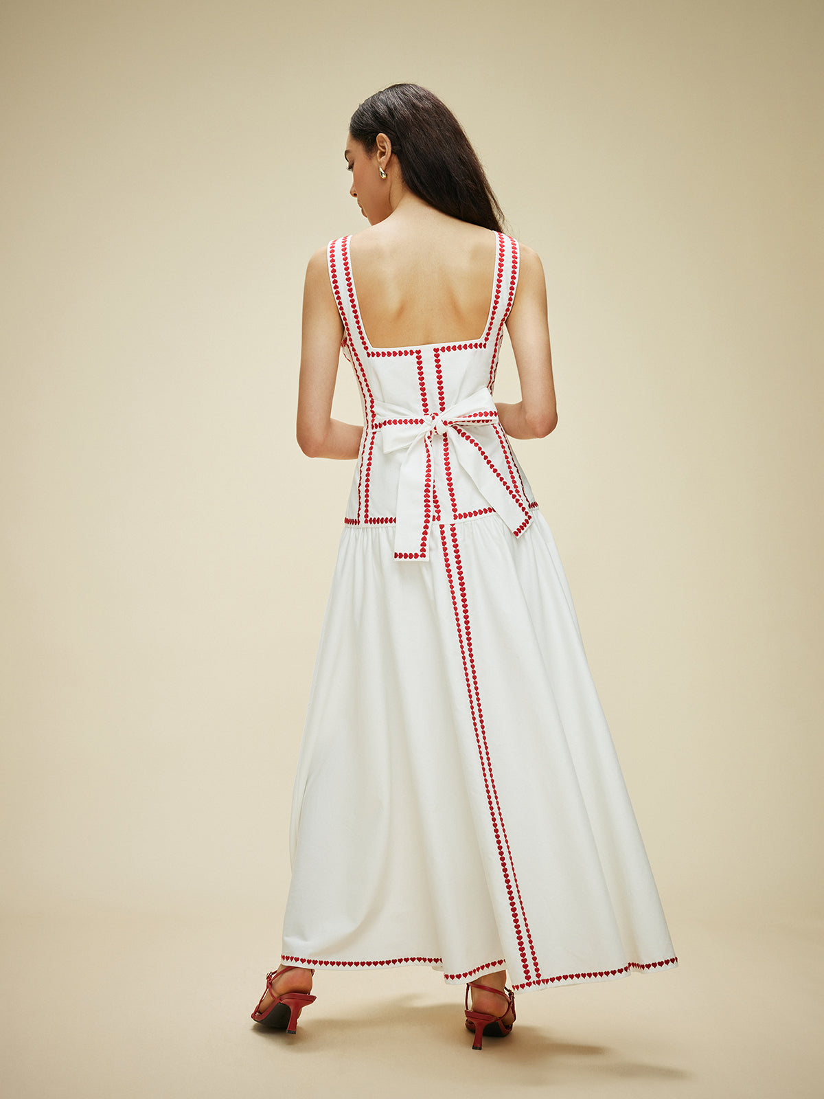 Cotton Dress with Contrast Trim and Back Tie