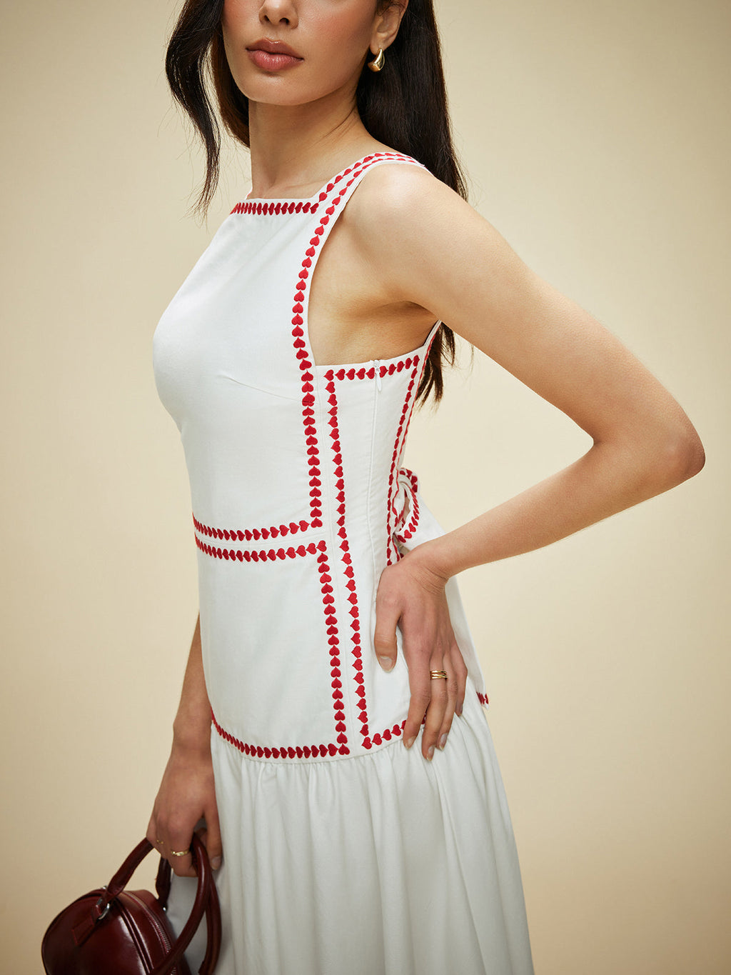 Cotton Dress with Contrast Trim and Back Tie