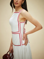 Cotton Dress with Contrast Trim and Back Tie