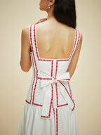 Cotton Dress with Contrast Trim and Back Tie