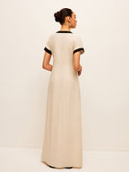 Cotton and Linen Dress with High Slit, Contrast Trim