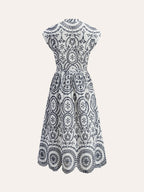 V-Neck Dress with Embroidery and Belt Detail