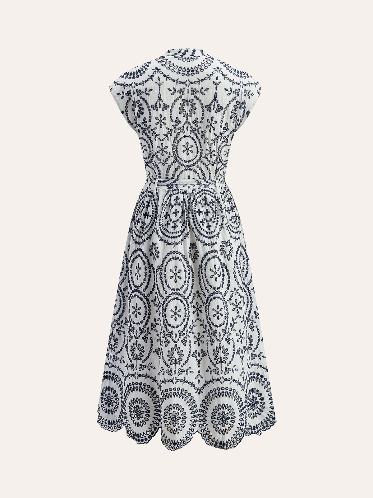 V-Neck Dress with Embroidery and Belt Detail