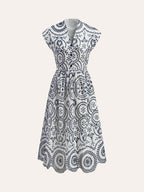 V-Neck Dress with Embroidery and Belt Detail